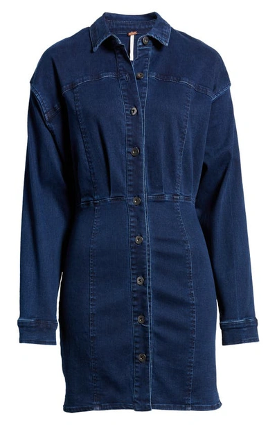 Shop Free People Amber Long Sleeve Denim Shirtdress In Dark Indigo