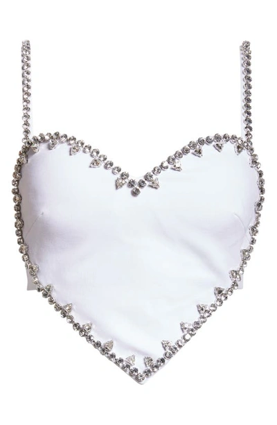 Shop Area Crystal Trim Heart Crop Top In White
