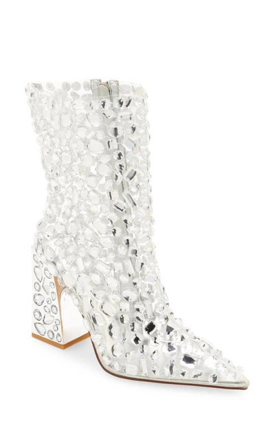 Shop Azalea Wang Agave Embellished Pointed Toe Bootie In Silver
