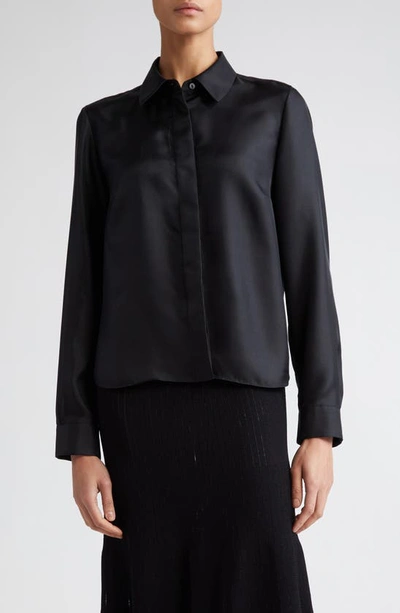 Shop Partow Lara Silk Button-up Top In Black