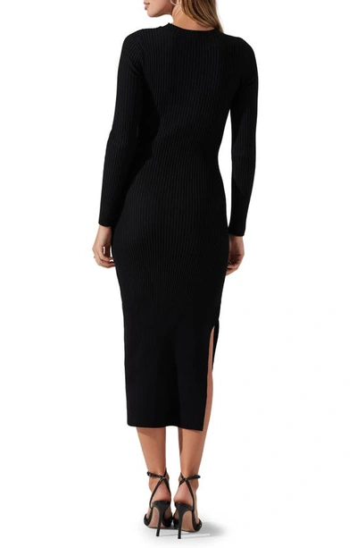 Shop Astr Cutout Long Sleeve Ribbed Midi Sweater Dress In Black