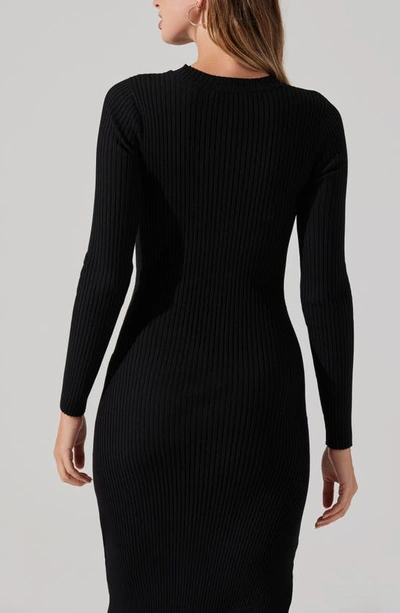 Shop Astr Cutout Long Sleeve Ribbed Midi Sweater Dress In Black