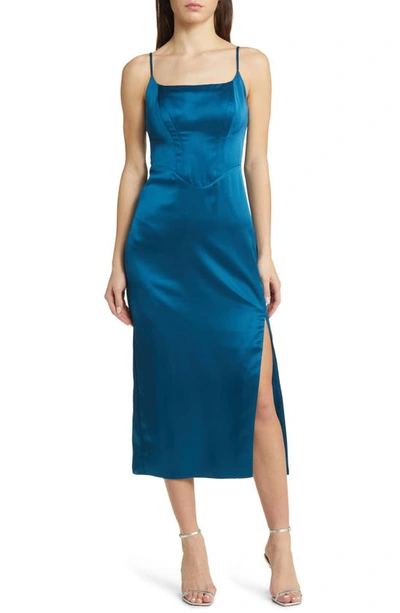 Shop Astr The Label Corset Satin Dress In Teal