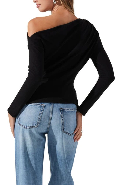Astr One-shoulder Tie Hem Knit Top In Black