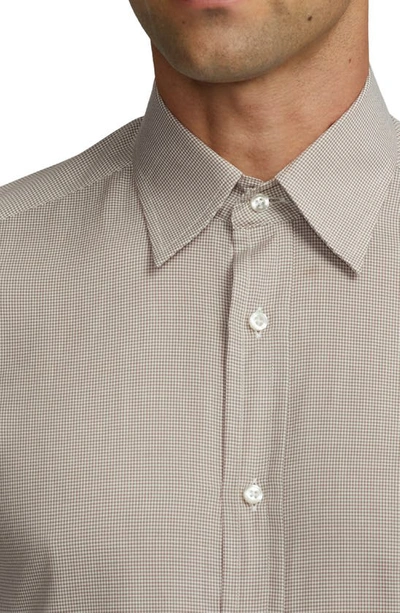 Shop Ralph Lauren Purple Label Houndstooth Cotton Twill Button-up Shirt In Taupe/ Cream