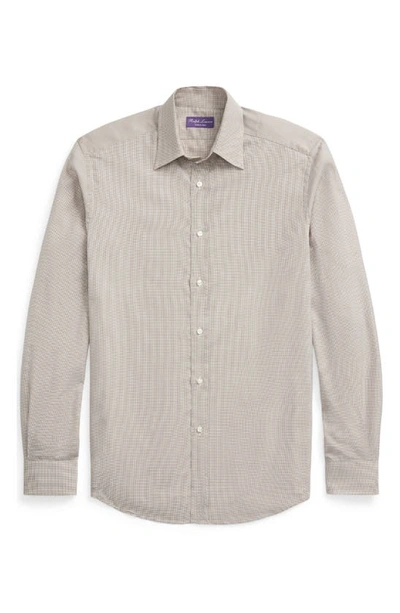 Shop Ralph Lauren Purple Label Houndstooth Cotton Twill Button-up Shirt In Taupe/ Cream