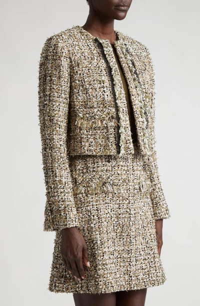 Shop Jason Wu Collection Textured Tweed Short Jacket In Deep Olive Multi