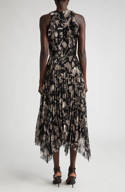 Shop Jason Wu Collection Marine Print Asymmetric Chiffon Dress In Black/ Parchment