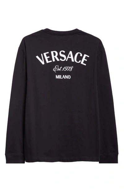 Shop Versace Milano Stamp Embroidered Cotton T-shirt In Black