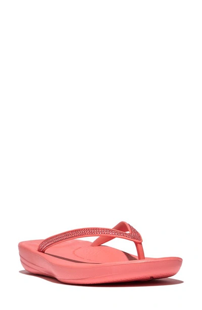 Shop Fitflop Iqushion™ Splash Crystal Flip Flop In Rosy Coral