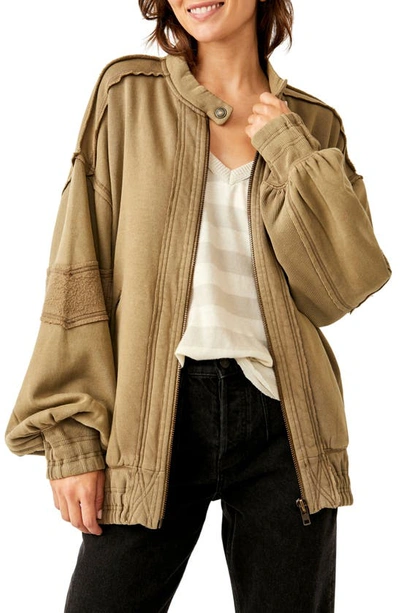 Shop Free People Lou Oversize Fleece Moto Jacket In Olive Stone