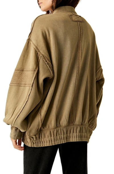 Shop Free People Lou Oversize Fleece Moto Jacket In Olive Stone