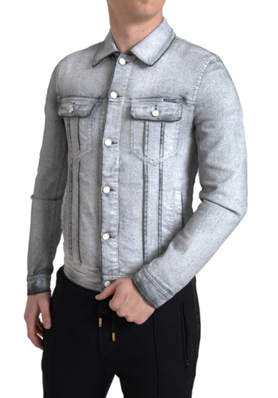 Shop Dolce & Gabbana Gray Washed Cotton Stretch Denim Men Jacket