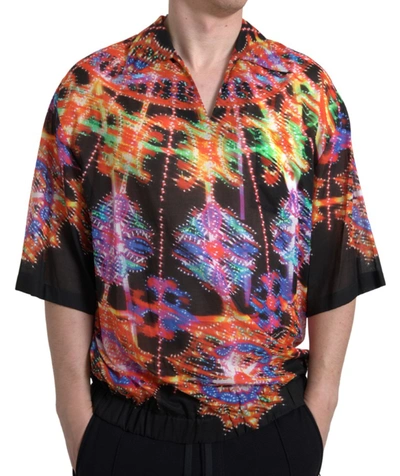 Shop Dolce & Gabbana Multicolor Luminarie Print Men Cotton Shirt