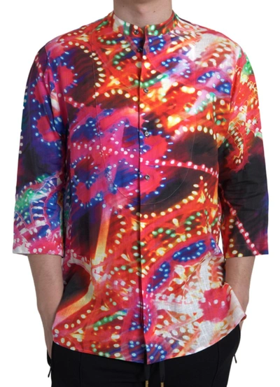 Shop Dolce & Gabbana Multicolor Luminarie Print Linen Shirt