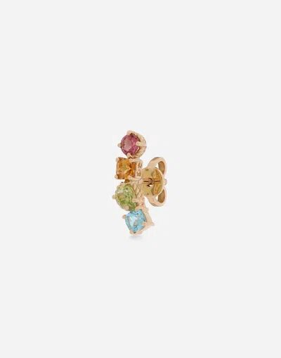 Dolce & Gabbana Single Earring In Yellow Gold 18kt With Multicolor Sapphires In Gold