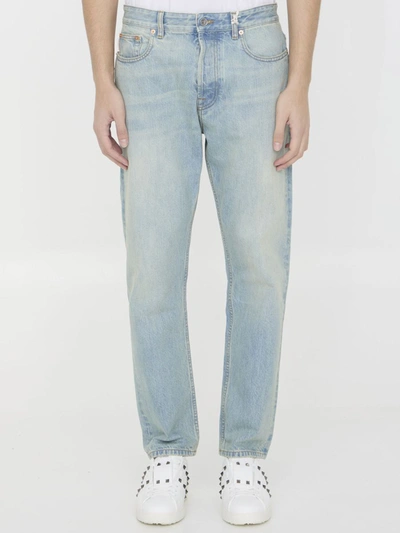 Valentino Vlogo Signature Embossed Tapered Jeans In Blue
