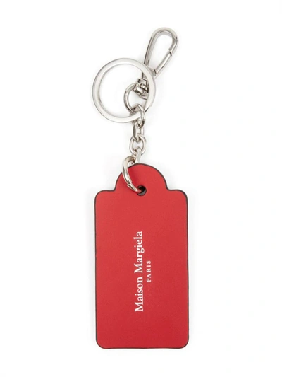 Shop Maison Margiela Four Stitch-logo Leather Key Chain In Black/haute Red