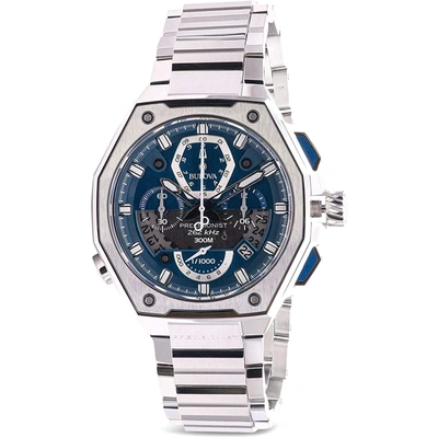 Shop Bulova Men's Precisionist Blue Dial Watch In Silver