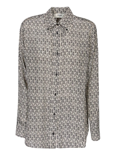 Fendi Print Silk Shirt In White