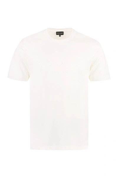 Shop Giorgio Armani Logo Embroidery Cotton T-shirt In White