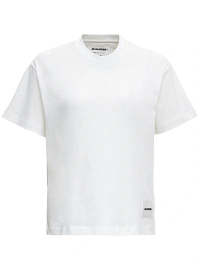 Shop Jil Sander Set Of Three White Cotton T-shirts With Logo