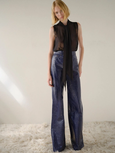 Shop Frame Le Palazzo Leather Pants In Blue