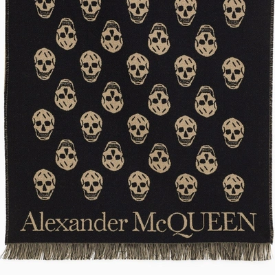 Shop Alexander Mcqueen Dark Blue/beige Skull Scarf Men