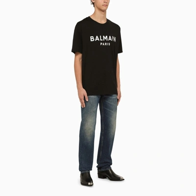 Shop Balmain Black Crew-neck T-shirt With Logo Men