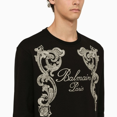 Shop Balmain Black Crewneck Sweatshirt With Logo Men