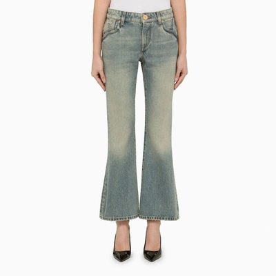 Shop Balmain Washed-effect Cropped Denim Jeans Women In Blue