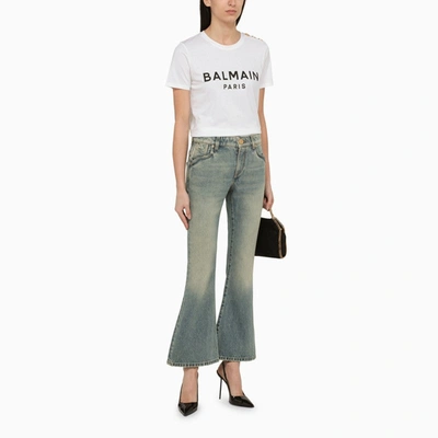 Shop Balmain Washed-effect Cropped Denim Jeans Women In Blue
