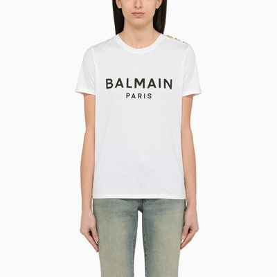 Shop Balmain White Crew-neck T-shirt With Logo Women