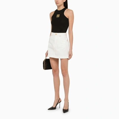 Shop Balmain White Denim Miniskirt Women