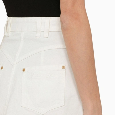 Shop Balmain White Denim Miniskirt Women