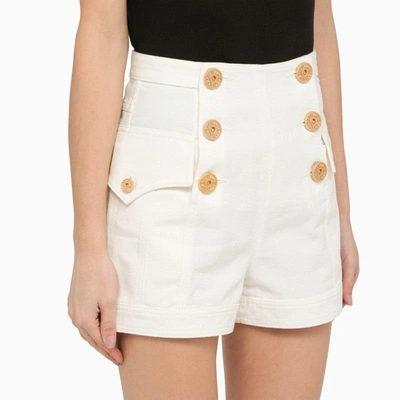 Shop Balmain White Denim Shorts With Buttons Women