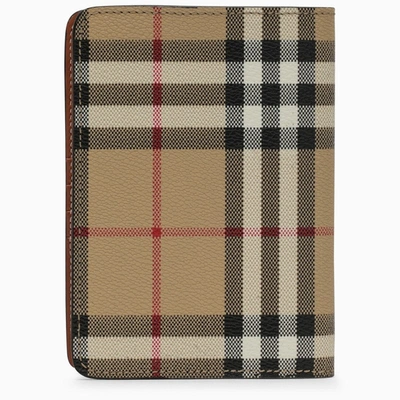 Shop Burberry Beige Card Case With Vintage Check Pattern In Coated Canvas Women In Cream