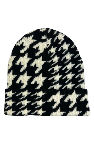 Marcus Adler Houndstooth Cuff Beanie In Black