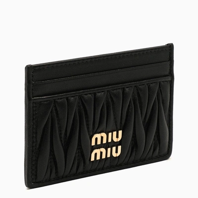 Shop Miu Miu Black Matelassé Leather Cardholder Women