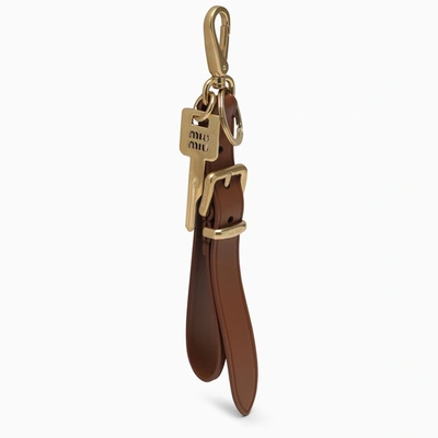 Shop Miu Miu Cognac-coloured Leather Key Ring Women In Brown