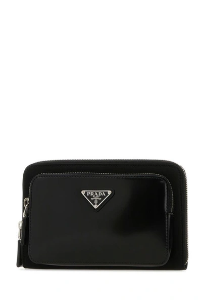 Shop Prada Man Black Leather And Re-nylon Belt Bag