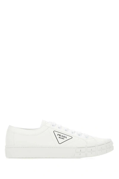 Prada White Gabardine Wheel Sneakers In White