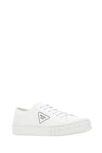 Prada White Gabardine Wheel Sneakers In White