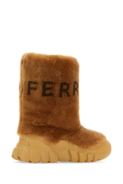 Shop Ferragamo Salvatore  Man Biscuit Shearling Delphi Ankle Boots In Brown
