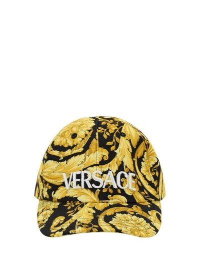 Shop Versace Hats E Hairbands In Black/gold/black