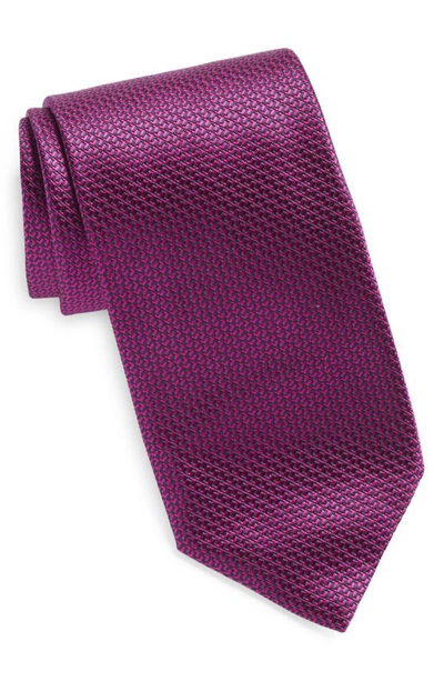 Shop Canali Micropattern Silk Tie In Dark Pink