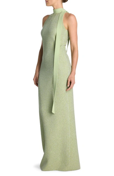 Shop St John Sequin Sleeveless Twill Knit Gown In Chartreuse/ Mint Multi