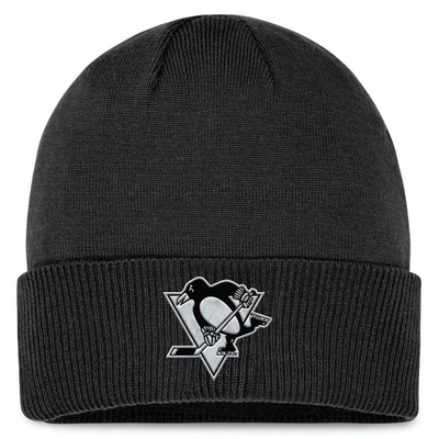 Shop Fanatics Branded  Black Pittsburgh Penguins Authentic Pro Road Metallic Cuffed Knit Hat