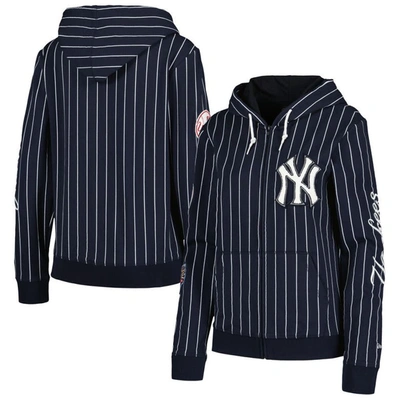 Shop New Era Navy New York Yankees Pinstripe Tri-blend Full-zip Jacket