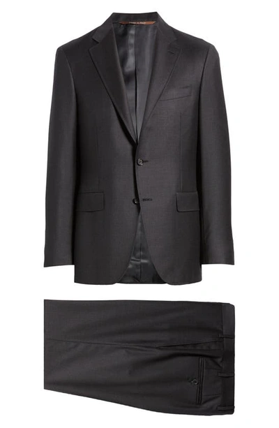 Shop Canali Kei Trim Fit Plaid Wool Suit In Charcoal